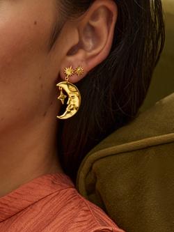 Ottoman Hands Moonstone Star Stud Earrings, Gold - view 2, Gold