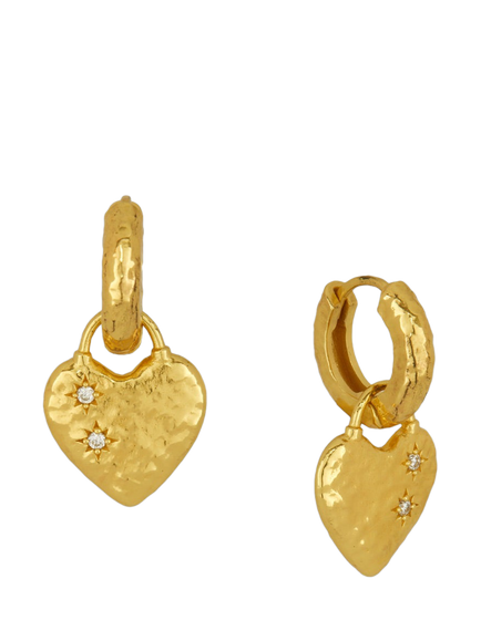 Ottoman Hands Heart Huggie Earrings, Gold, Gold