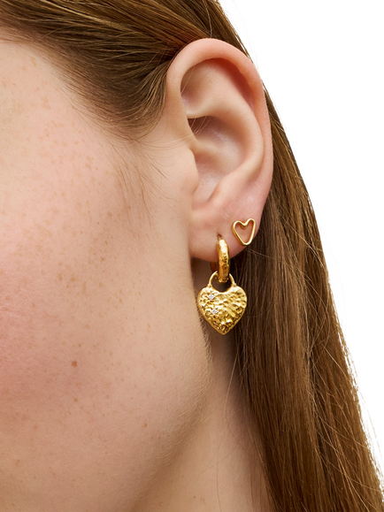 Ottoman Hands Heart Huggie Earrings, Gold - view 2, Gold