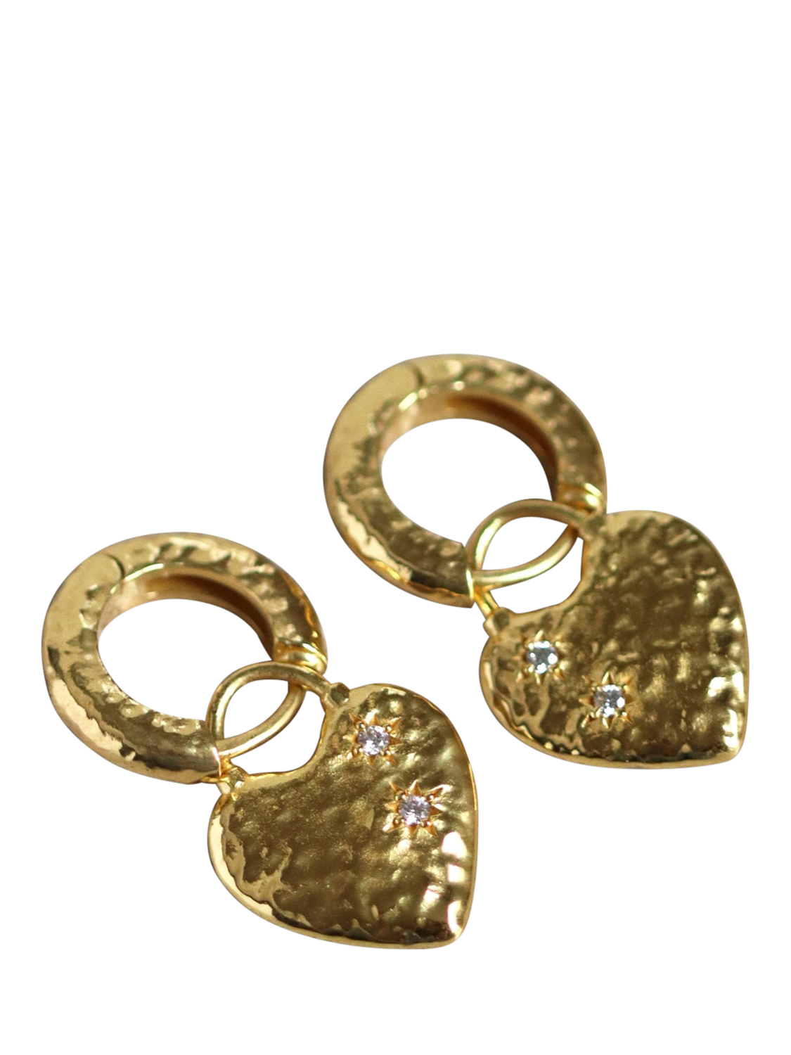 Product image 3 of 7, which shows Ottoman Hands Heart Huggie Earrings, Gold