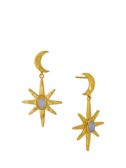 Ottoman Hands Moonstone Star Drop Earrings, Gold, Gold