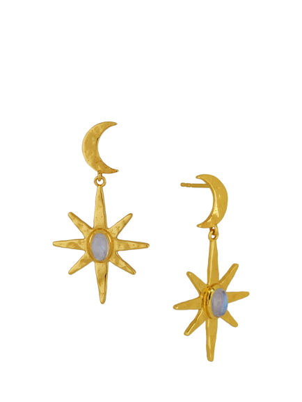 Ottoman Hands Moonstone Star Drop Earrings, Gold, Gold