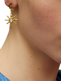 Ottoman Hands Moonstone Star Drop Earrings, Gold - view 2, Gold