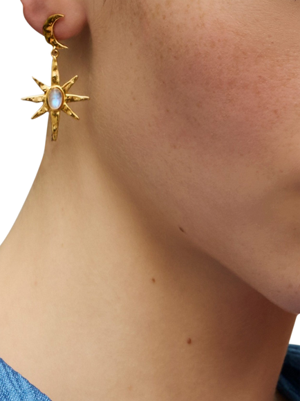 Ottoman Hands Moonstone Star Drop Earrings, Gold - view 2, Gold