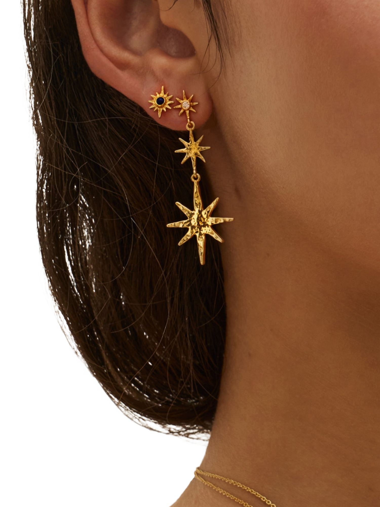 Product image 2 of 5, which shows Ottoman Hands Lapis Star Stud Earrings, Gold