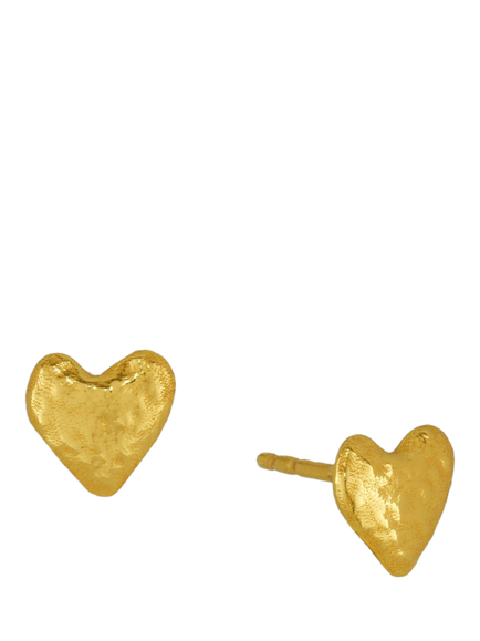 Ottoman Hands Hammered Heart Stud Earrings, Gold, Gold