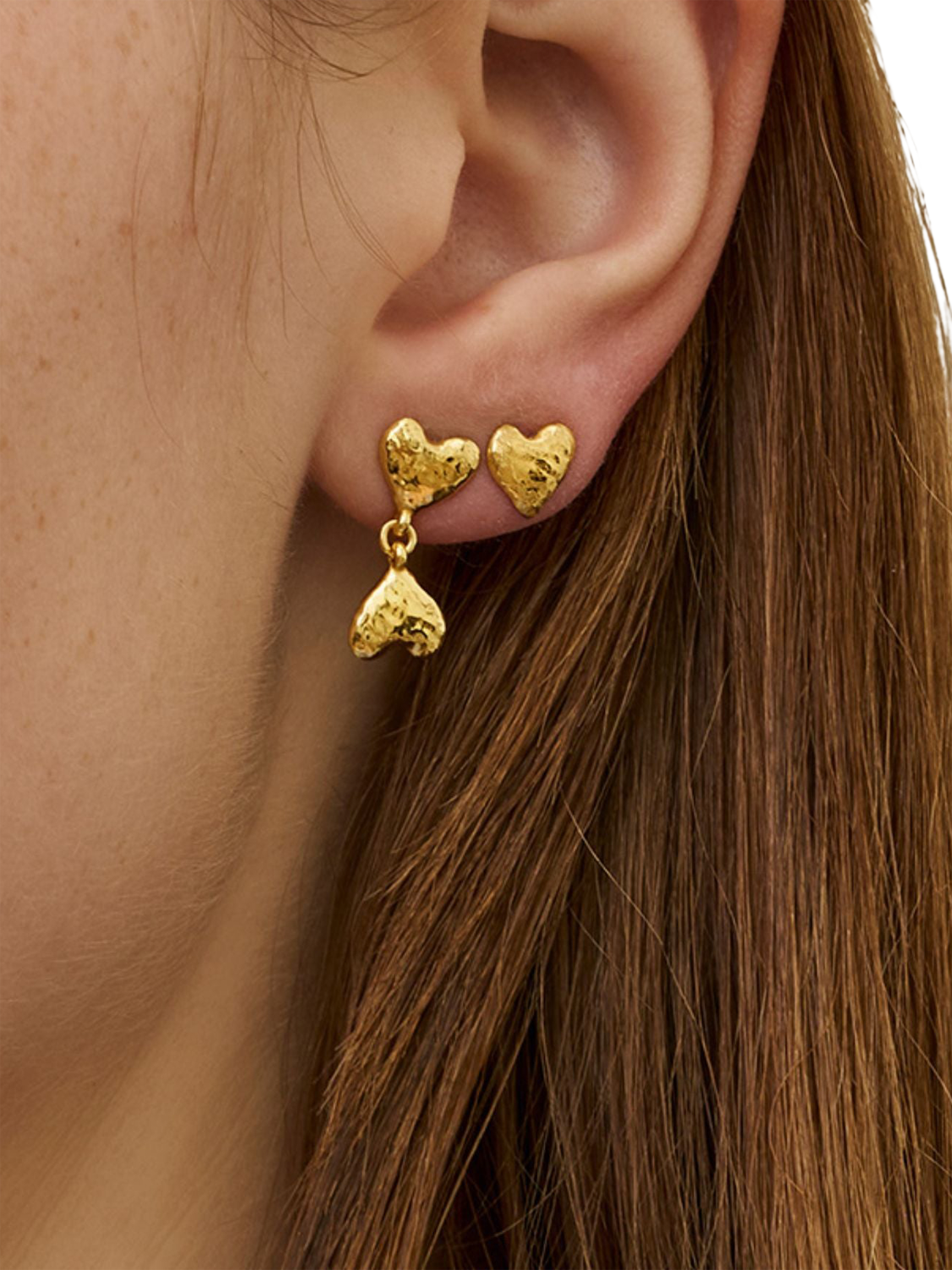 Product image 2 of 6, which shows Ottoman Hands Hammered Heart Stud Earrings, Gold
