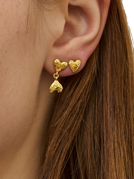 Ottoman Hands Hammered Heart Stud Earrings, Gold - view 2, Gold