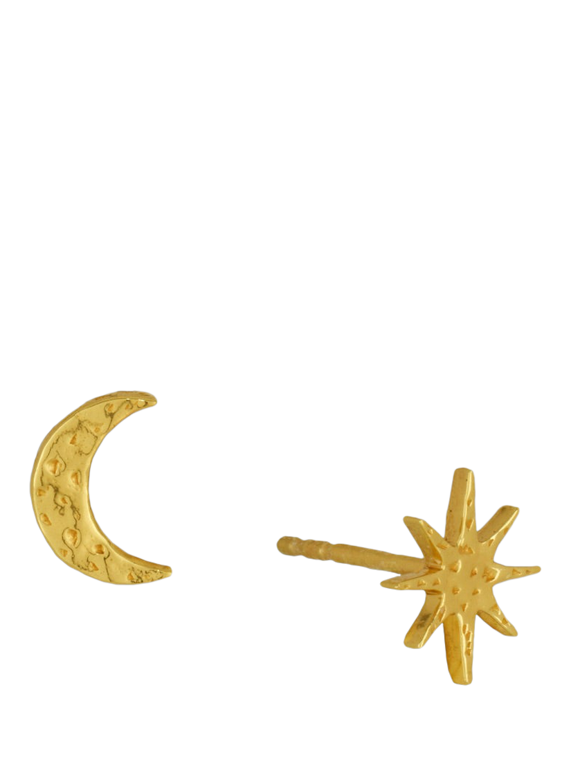 Product image 1 of 5, which shows Ottoman Hands Moon and Star Stud Earrings, Gold