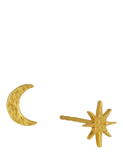 Ottoman Hands Moon and Star Stud Earrings, Gold, Gold