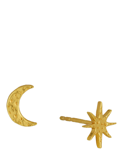 Ottoman Hands Moon and Star Stud Earrings, Gold, Gold