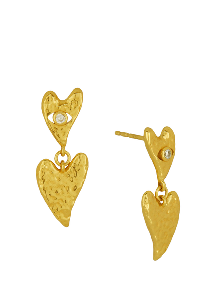 Ottoman Hands Evil Eye Heart Earrings, Gold, Gold