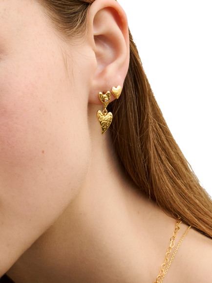 Ottoman Hands Evil Eye Heart Earrings, Gold - view 2, Gold