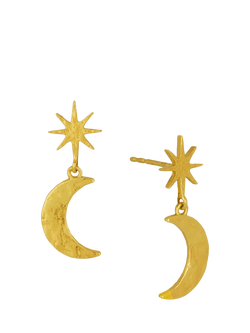 Ottoman Hands Moon and Star Earrings, Gold, Gold