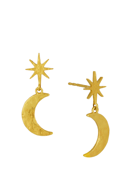 Ottoman Hands Moon and Star Earrings, Gold, Gold