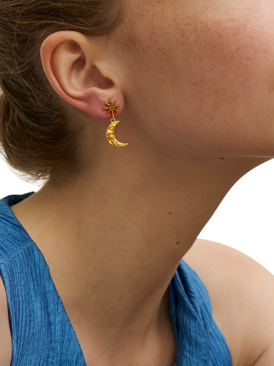 Product image 2 of 5, which shows Ottoman Hands Moon and Star Earrings, Gold