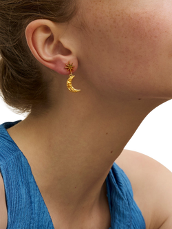 Ottoman Hands Moon and Star Earrings, Gold - view 2, Gold