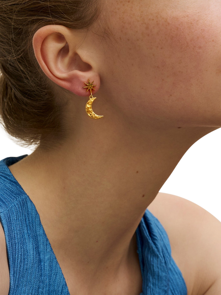 Ottoman Hands Moon and Star Earrings, Gold - view 2, Gold