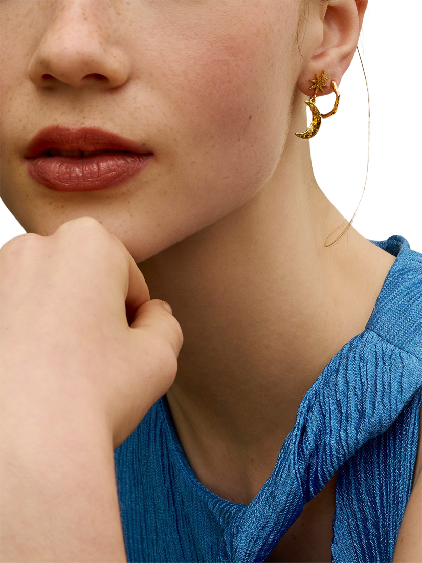 Product image 3 of 5, which shows Ottoman Hands Moon and Star Earrings, Gold