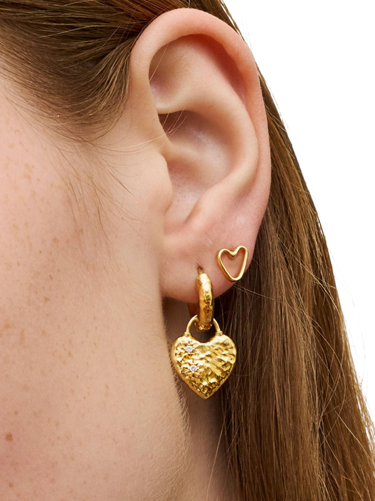 Product image 2 of 7, which shows Ottoman Hands Heart Stud Earrings, Gold