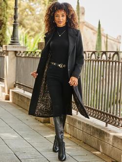 Sosandar Double Breasted Wool Blend Coat, Black, Black