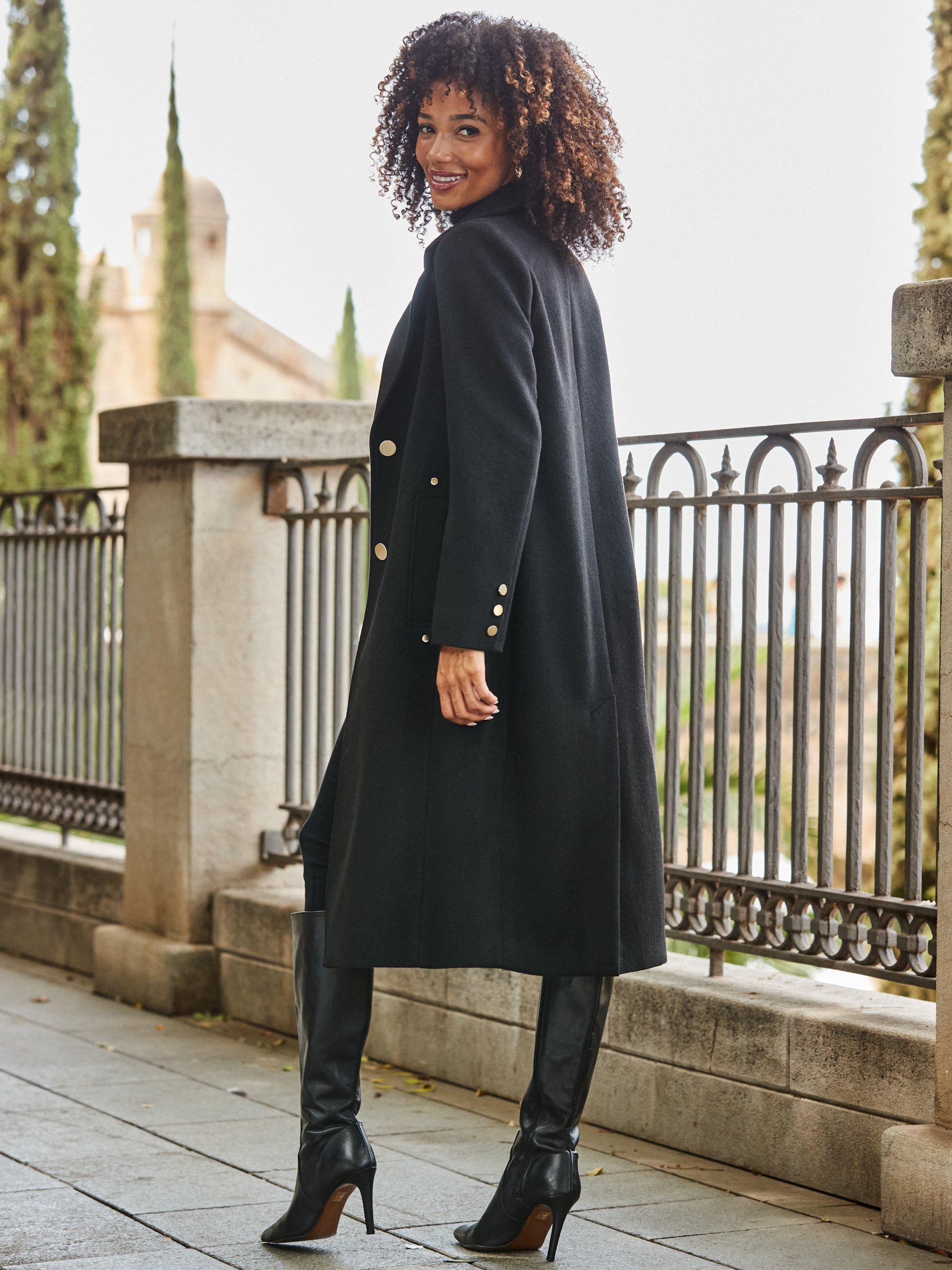 Product image 2 of 6, which shows Sosandar Double Breasted Wool Blend Coat, Black, 8