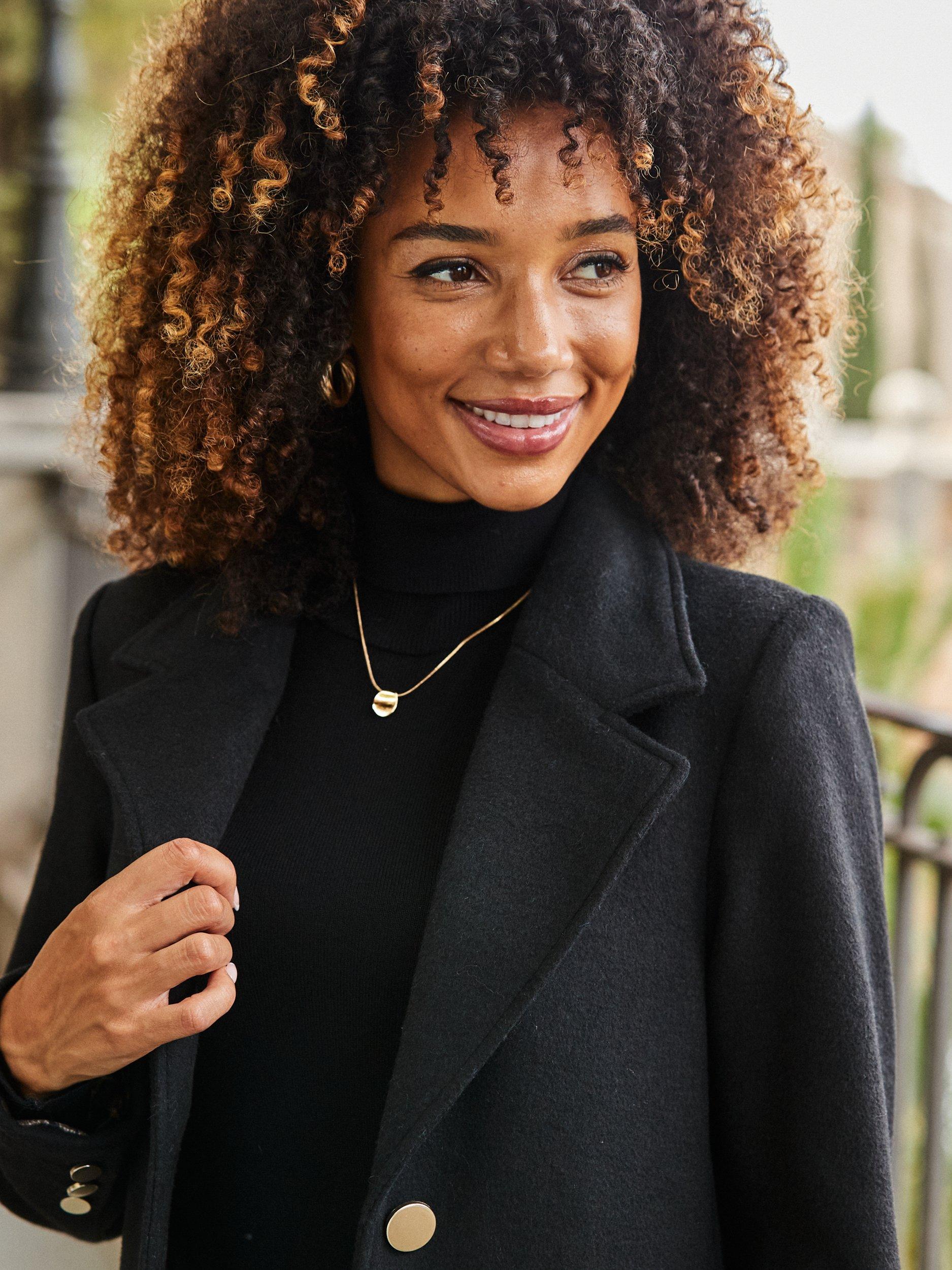 Product image 4 of 6, which shows Sosandar Double Breasted Wool Blend Coat, Black, 8