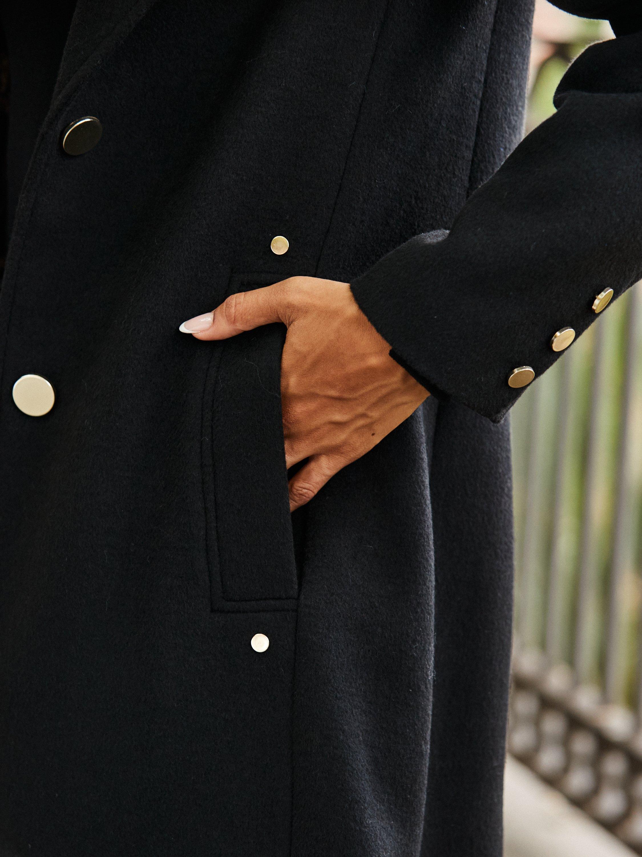 Product image 6 of 6, which shows Sosandar Double Breasted Wool Blend Coat, Black, 8