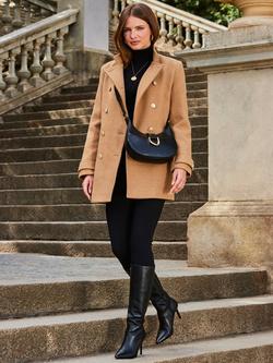 Sosandar Mid Length Pea Coat, Brown Tan - view 2, Brown Tan