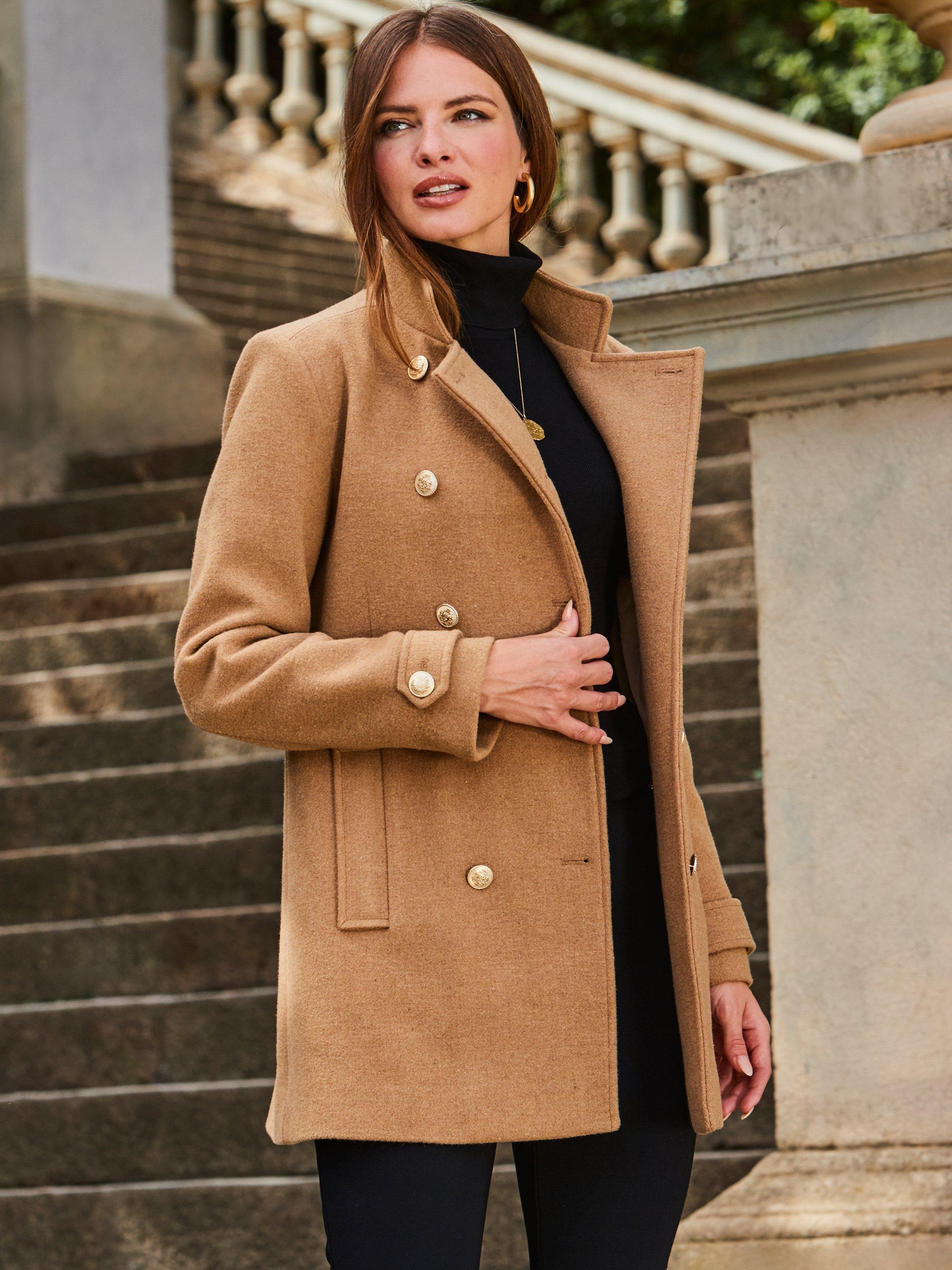 Product image 4 of 7, which shows Sosandar Mid Length Pea Coat, Brown Tan, 8