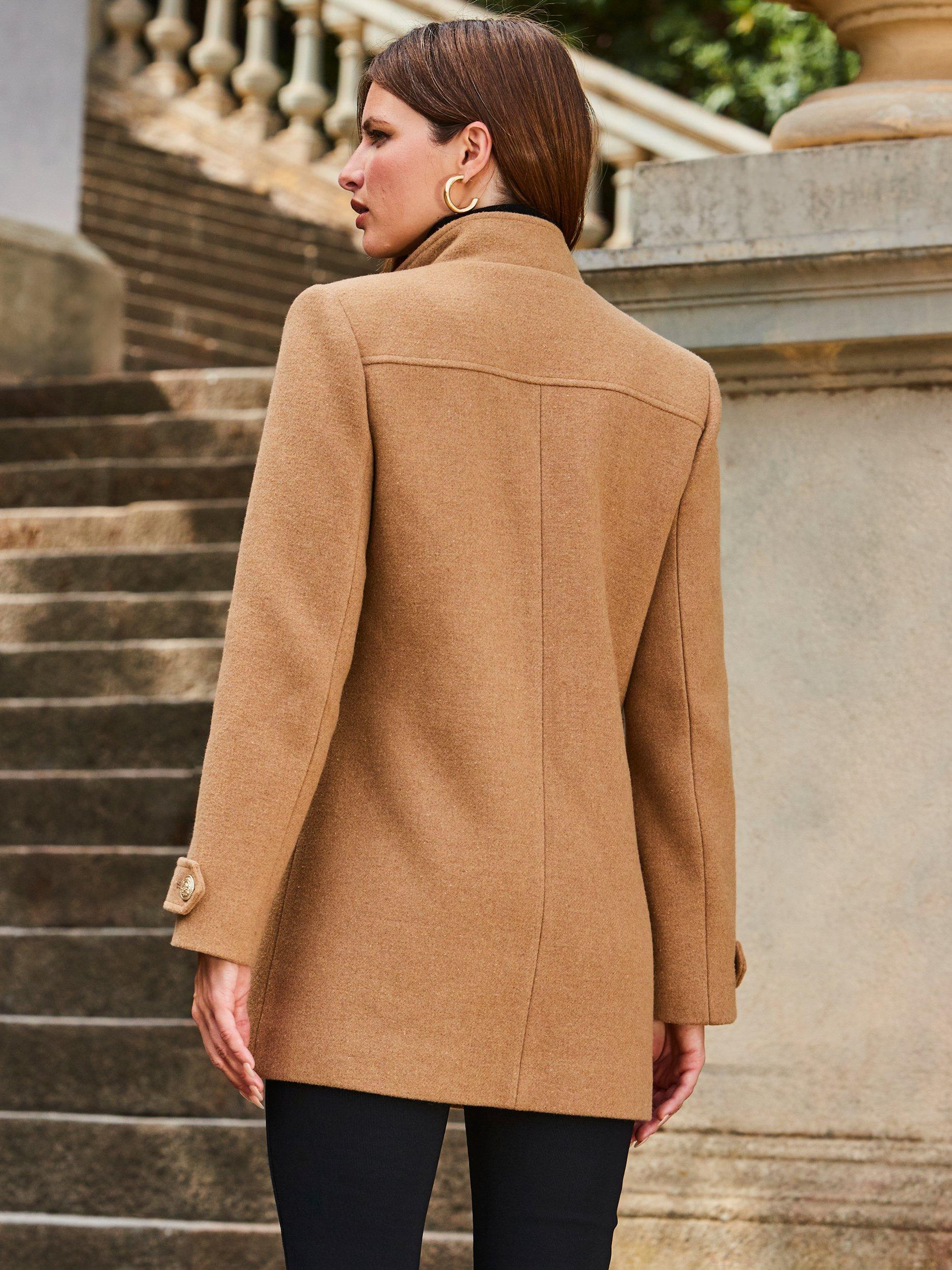 Product image 5 of 7, which shows Sosandar Mid Length Pea Coat, Brown Tan, 8