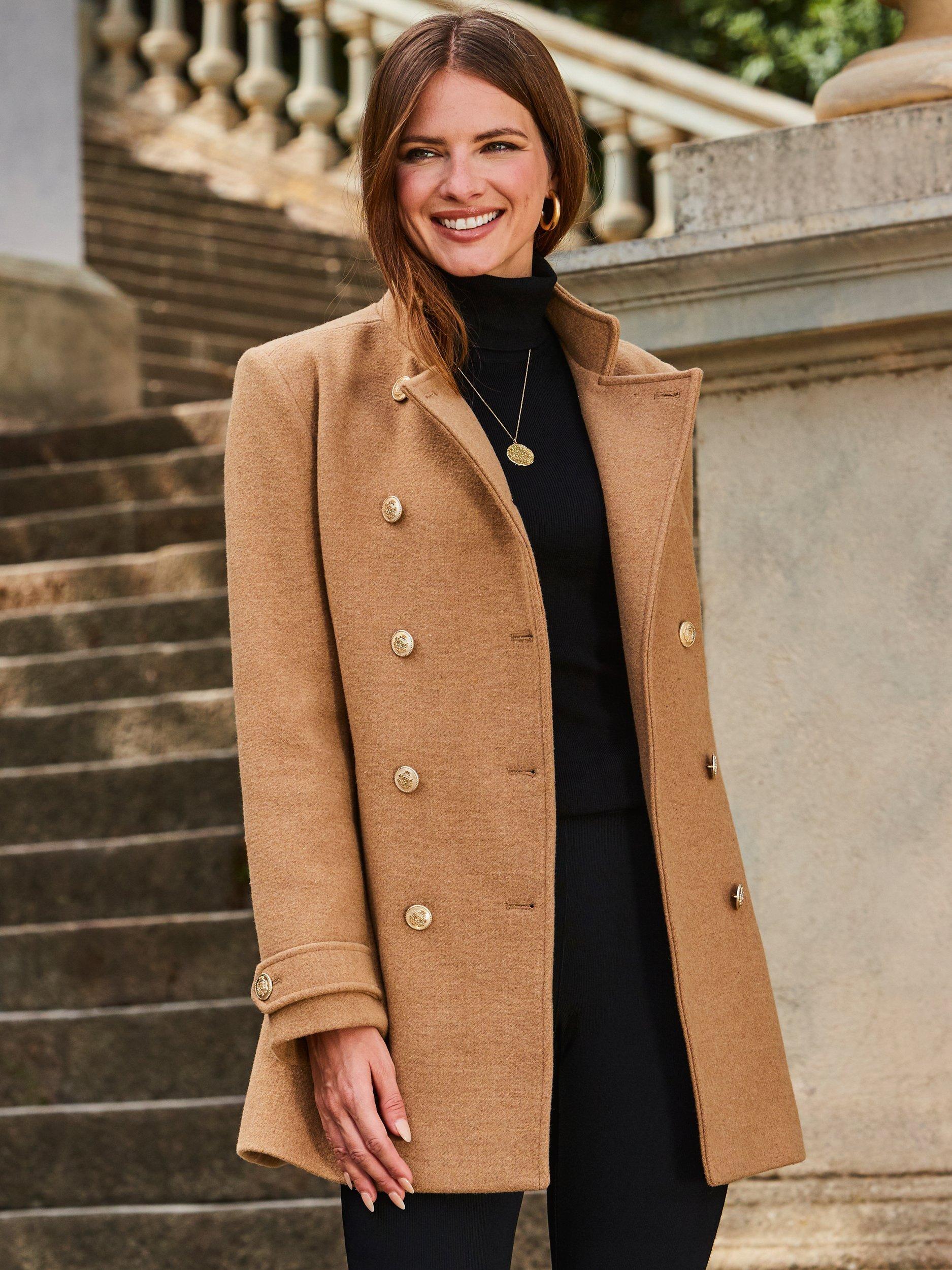 Product image 6 of 7, which shows Sosandar Mid Length Pea Coat, Brown Tan, 8