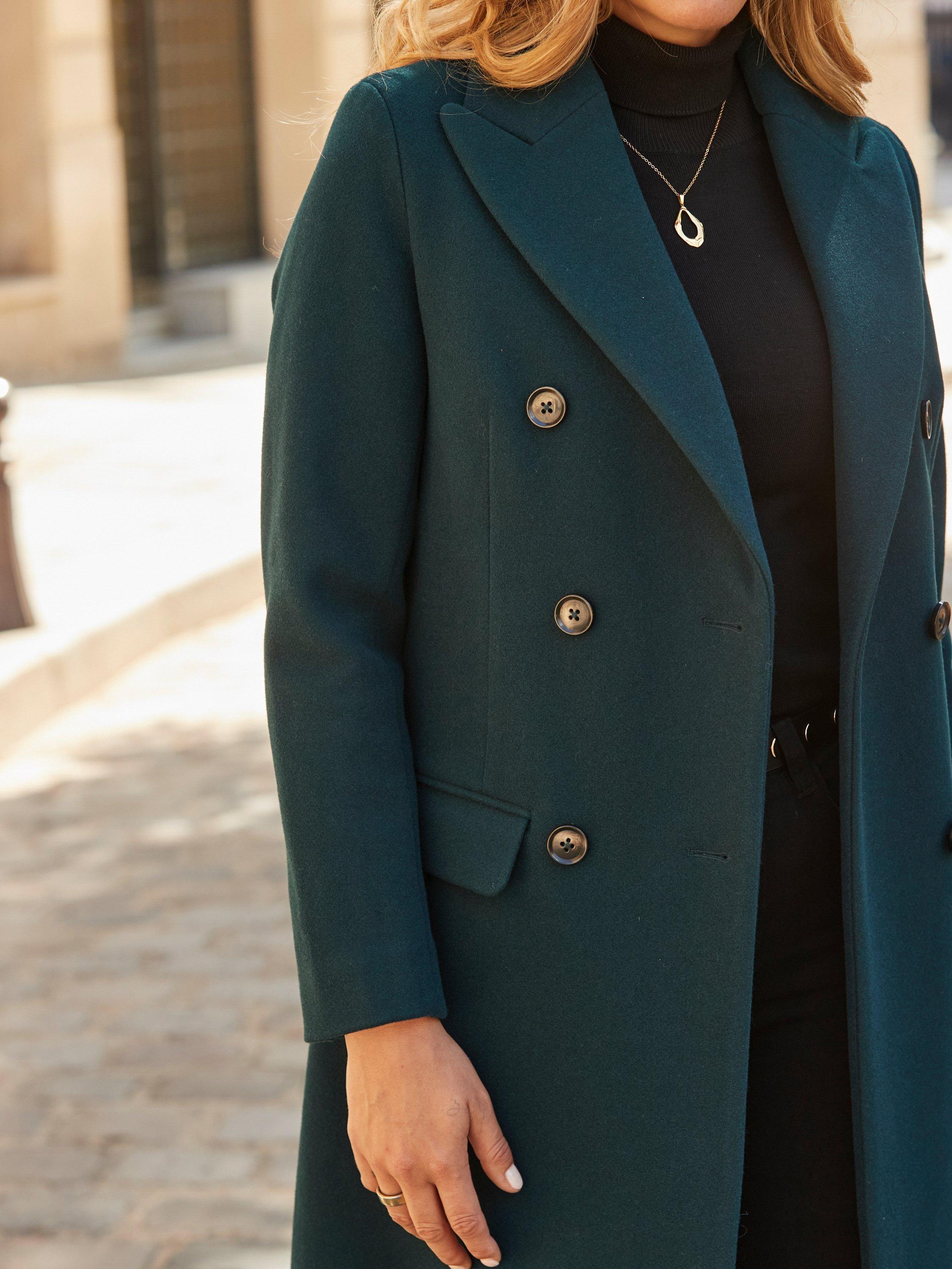 Product image 4 of 5, which shows Sosandar Longline Collar Overcoat, Dark Emerald Green, 8
