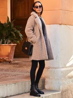 Sosandar Double Breasted Borg Coat, Taupe, Taupe