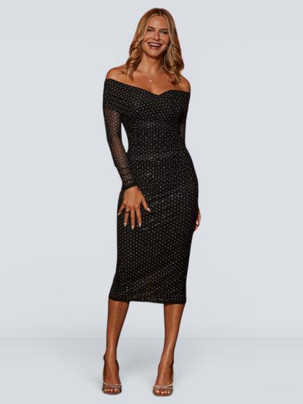 Sosandar Bardot Dress, Black, Black