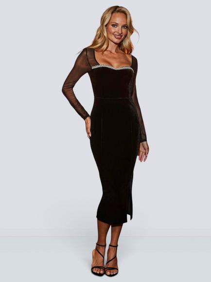 Sosandar Embellished Trim Midi Dress, Black, Black