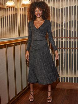 Sosandar Shimmer Ruched Midi Dress, Black, Black