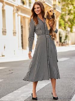 Sosandar Dogtooth Shirt Dress, Black/White, Black/White