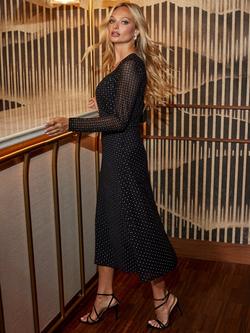 Sosandar Embellished Mesh Wrap Dress, Black/Silver - view 2, Black/Silver