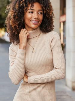 Sosandar Cable Knit Roll Neck Jumper Dress, Natural - view 2, Natural