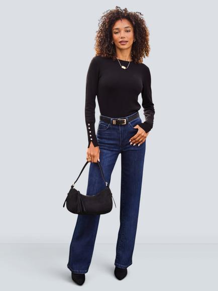Sosandar High Waist Wide Leg Denim Jeans, Dark Indigo, Dark Indigo