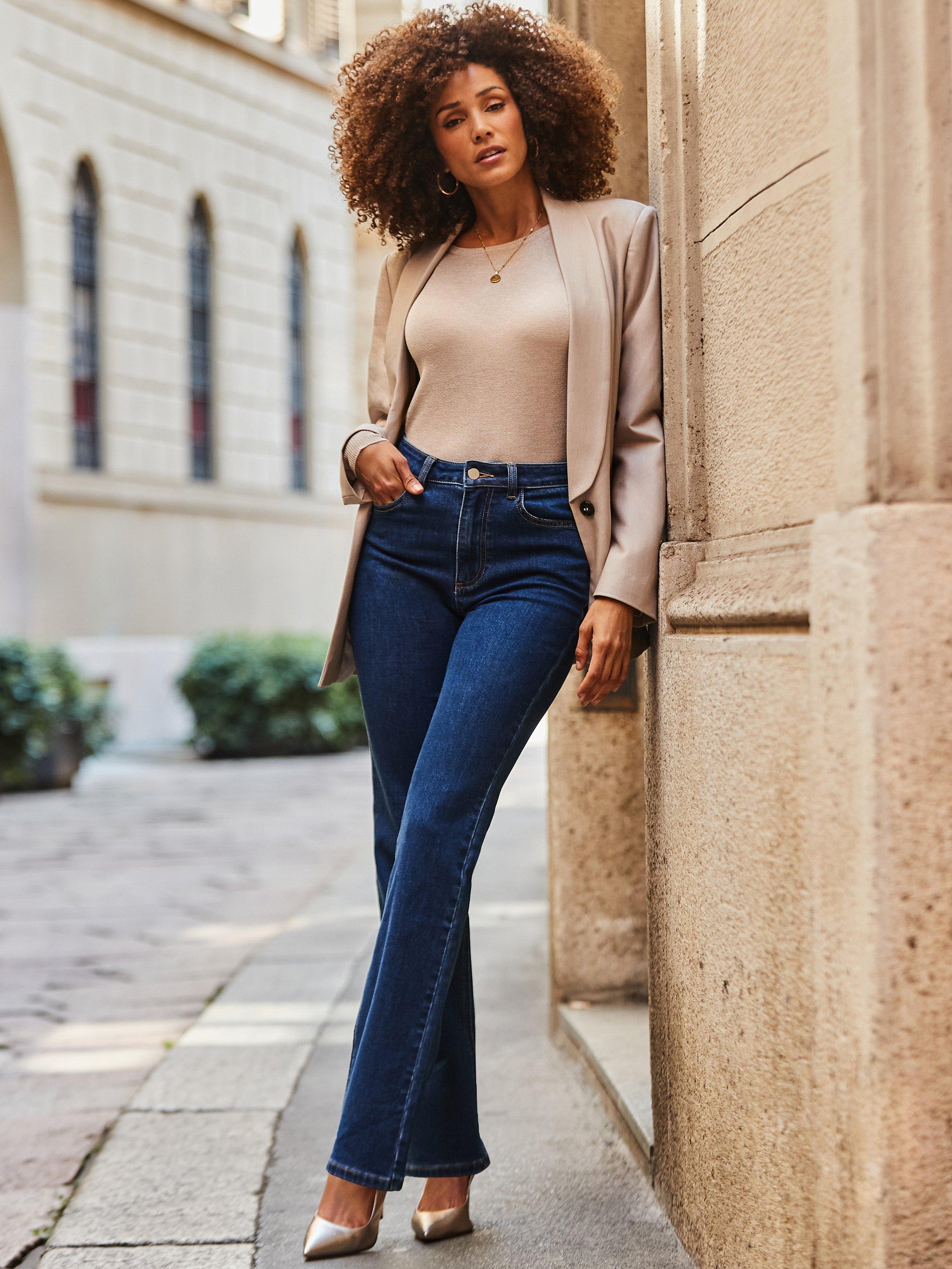 Product image 1 of 6, which shows Sosandar Mid Rise Straight Jeans, Indigo Blue, 12R