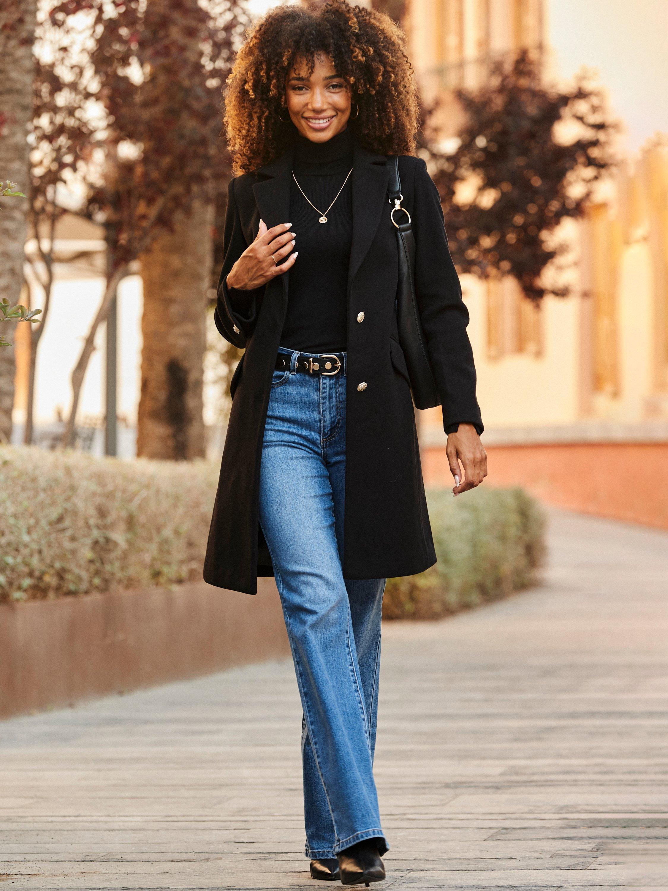 Product image 3 of 6, which shows Sosandar Slim Wide Leg Denim Jeans, Mid Blue, 14R