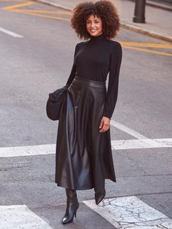 Sosandar High Waist Faux Leather Midaxi Skirt, Black, Black
