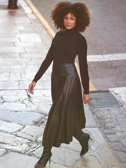 Sosandar High Waist Faux Leather Midaxi Skirt, Black - view 2, Black