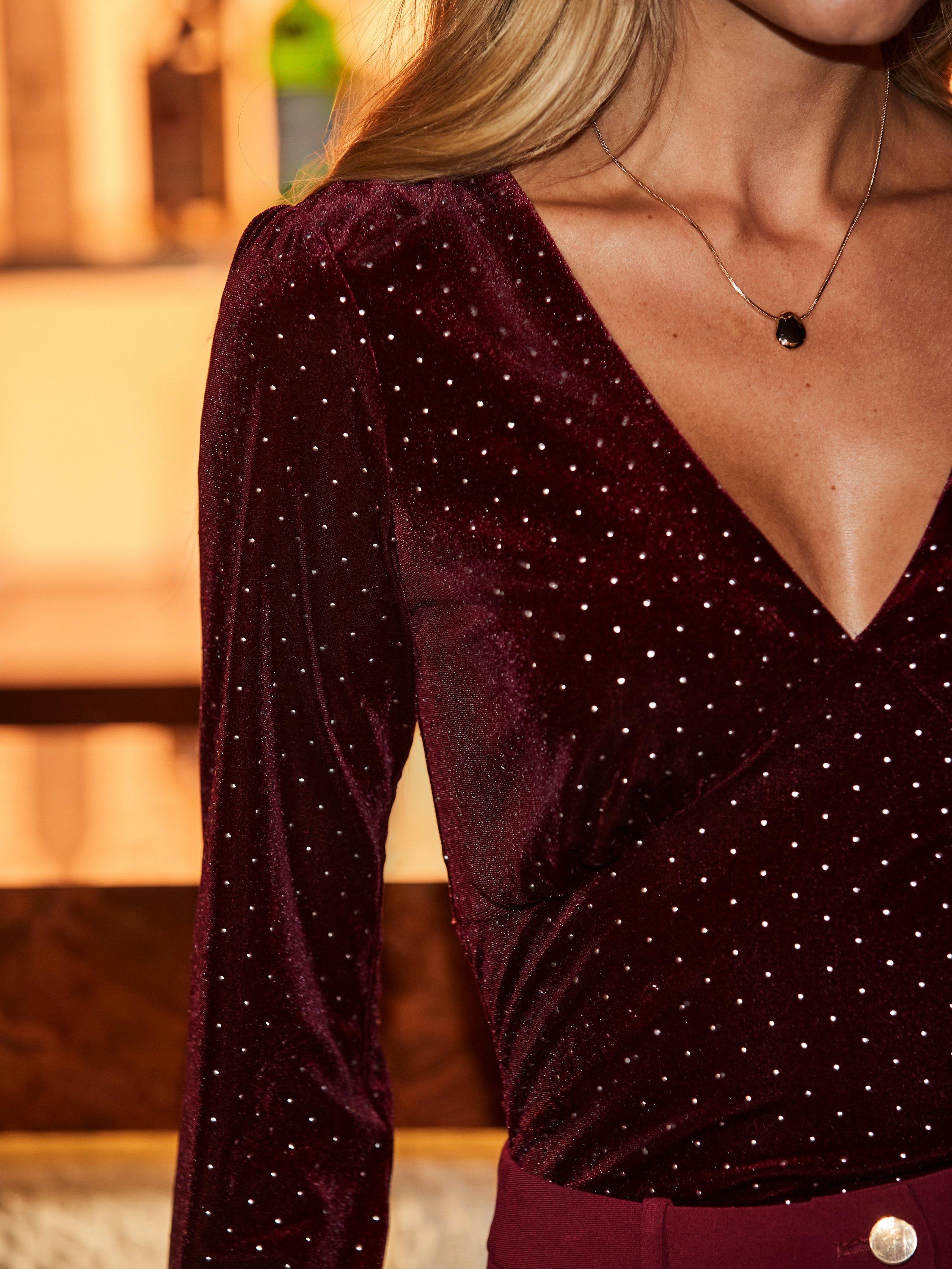 Product image 5 of 8, which shows Sosandar Embellished Velvet Top, Burgundy, 12