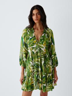 John Lewis Palm Print Georgette Dress, Green, Green