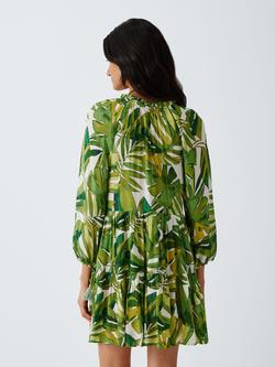 John Lewis Palm Print Georgette Dress, Green - view 2, Green