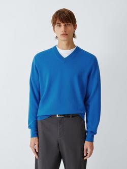 John Lewis Cashmere V-Neck Jumper, Blue, Blue