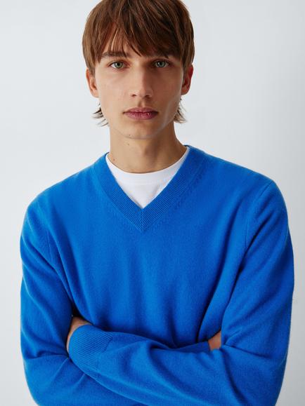 John Lewis Cashmere V-Neck Jumper, Blue, Blue